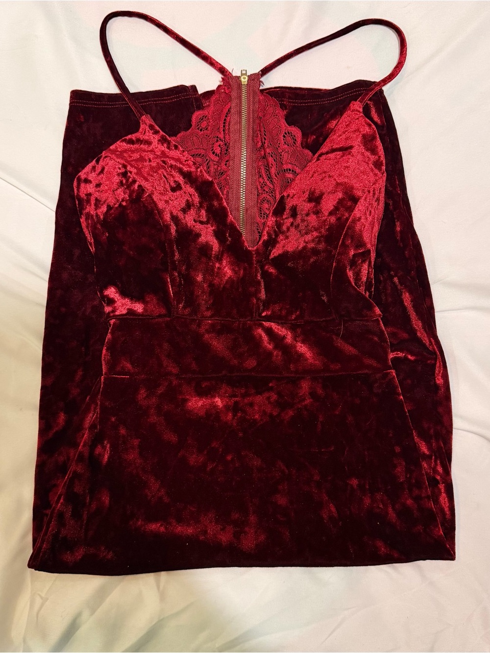 Velvet Lace-Trim Burgundy Slip Dress